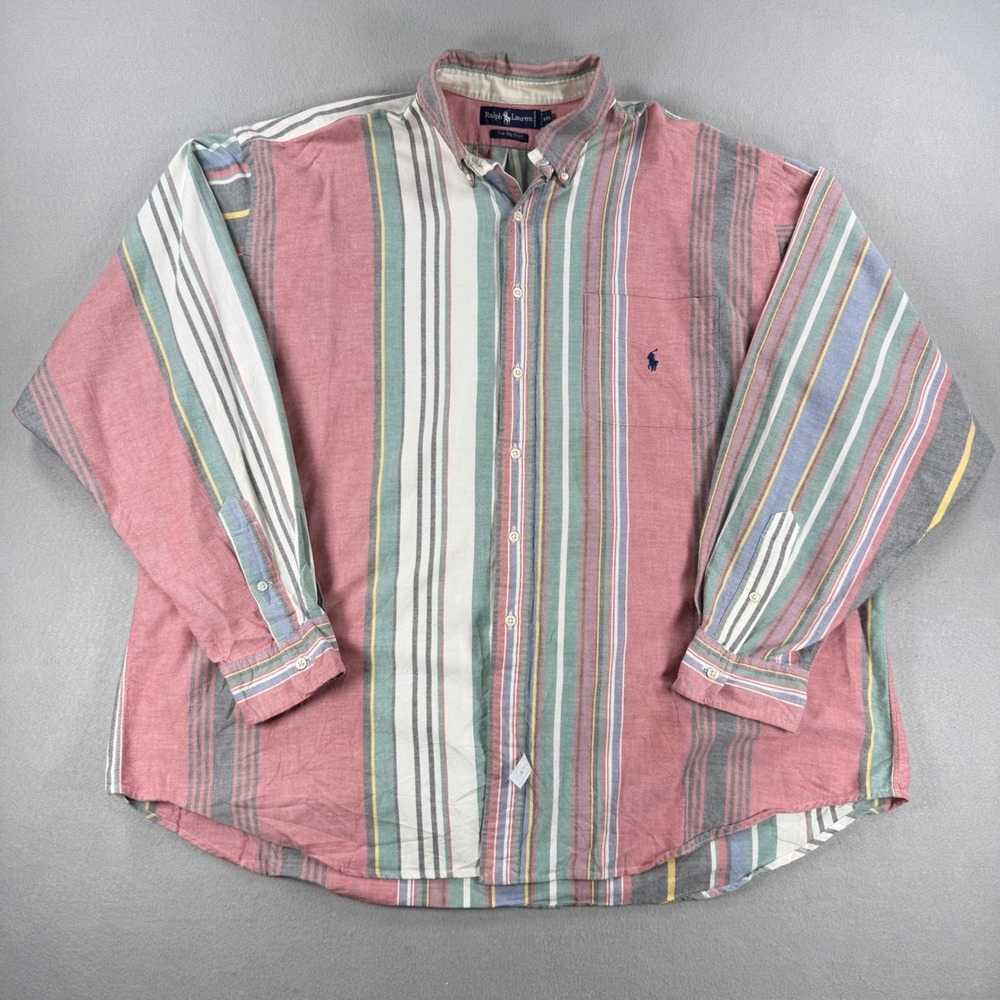 Polo Ralph Lauren The Big Shirt XXL Mens Multi Color Vertical Stripe Button Down